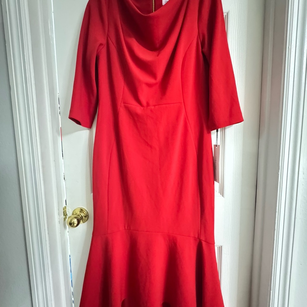 Calvin Klein Vibrant Red Long Sleeve Dress - Picture 3 of 4